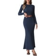 thumbnail image 2 of INSPIRE CHIC Women's 2 Piece Knit Sets Long Sleeve Cropped Top High Waist Mermaid Maxi Skirt Fashion Sets, 2 of 6