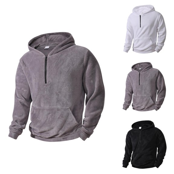 Quarter Zip Pullover Men 2026 Fall Winter Long Sleeve Plain Coral Hooded Sweatshirt with Pockets Mens Hoodie