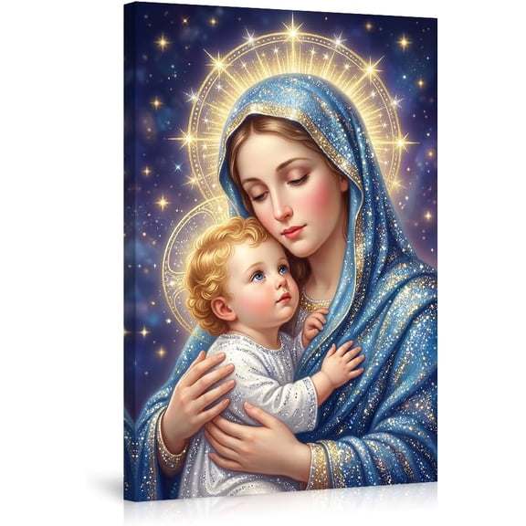 Virgin Mary and Baby Jesus Canvas Wall Art Religious Christian Blessed Mother Posters Madonna and Child Print for Living Room Bedroom Prayer Room Home Decor