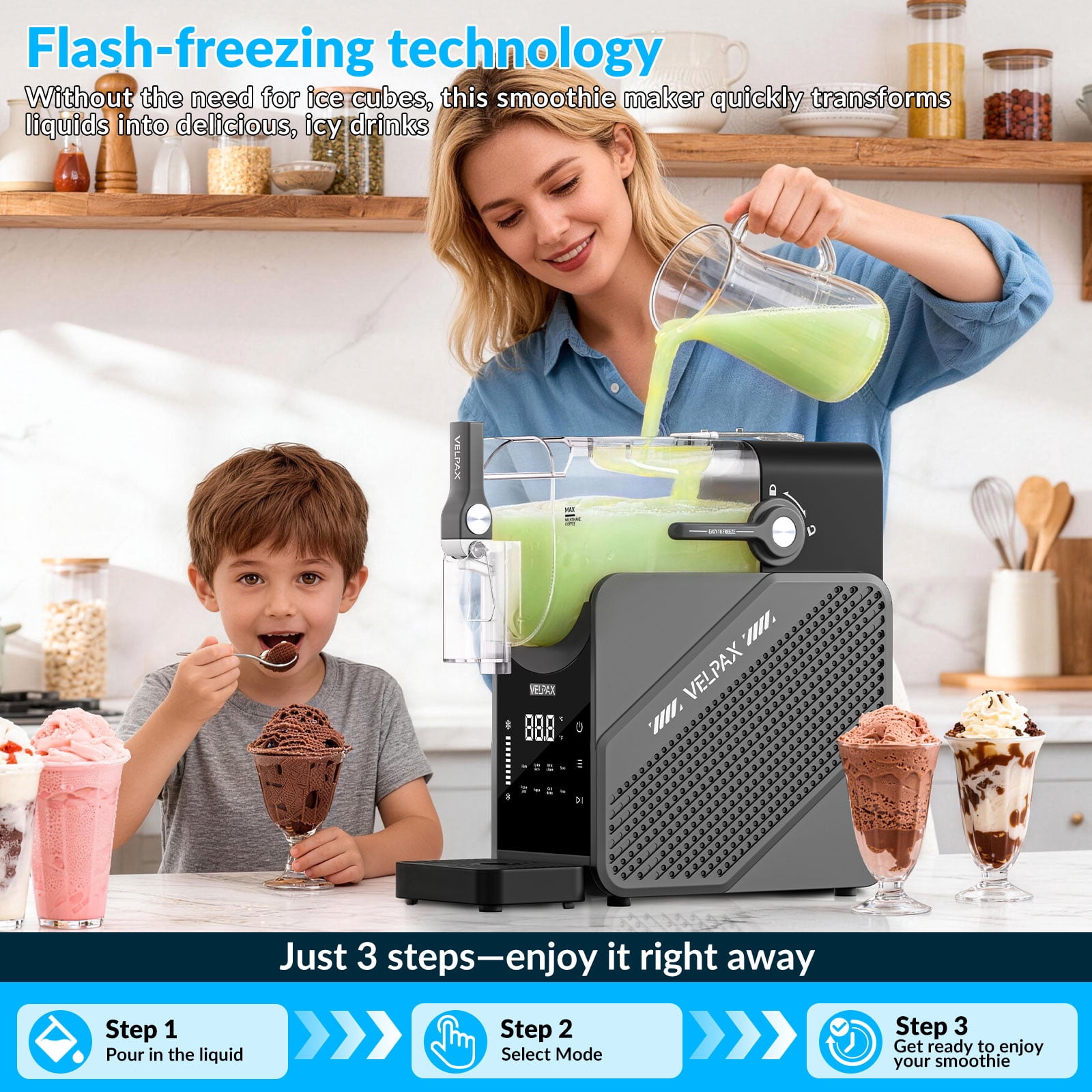 88 oz 7-in-1 Slushie Machine for Home, Professional Frozen Drink Maker with LED Display & Auto-Clean, No Ice Needed, Ideal for Frozen Drinks, Desserts, Family