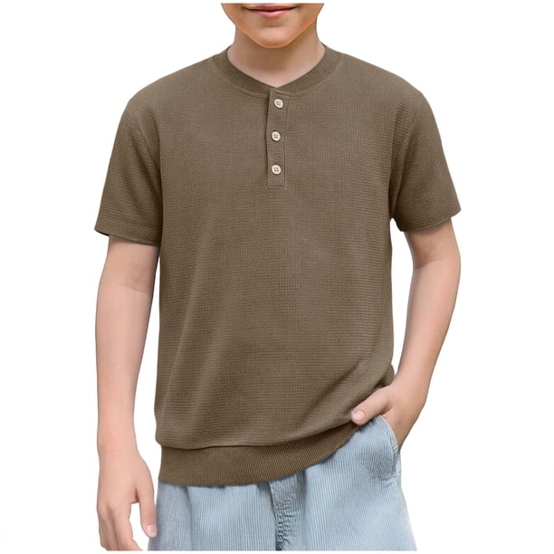 Camisa de Manga Corta para Niños Niño de Cumpleaños Color Sólido Cuello Redondo Casual Top de Verano Suave