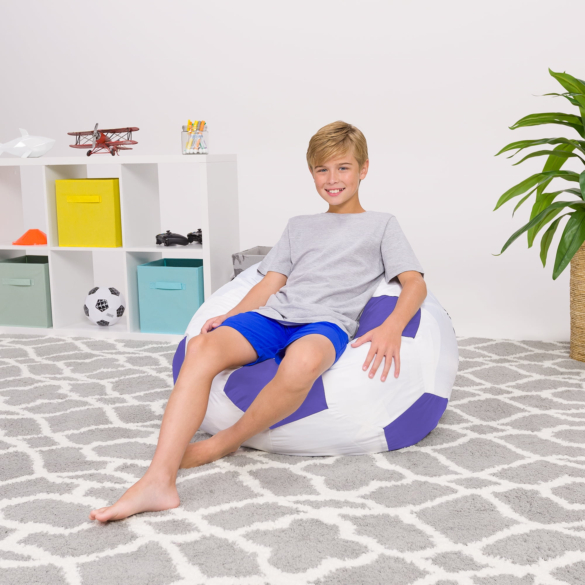 Posh Creations Bean Bag Chair, Kids, 3 ft, Purple Soocer Ball