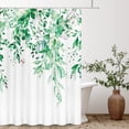 thumbnail image 2 of Emerald Green Eucalyptus Shower Curtain Sets, Watercolor Leaves on The Top Plant with Floral Bathroom Decoration 72x72 Inch with Hooks, 2 of 6