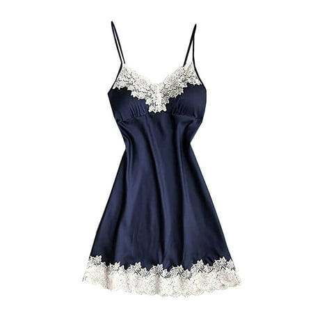 Puntoco Women Sexy Lace Lingerie Nightwear Underwear Robe Sleepwear Dress Dark Blue 8(L)