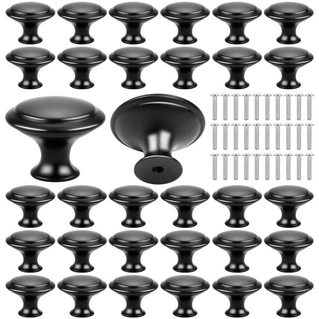30 Pieces 1-1/5 inch Black Cabinet Knobs Drawer knobs Kitchen Cabinet Knobs Dresser Knobs Matte Black Zinc Knobs Door Knobs Hardware Cupboard Handles with Screws