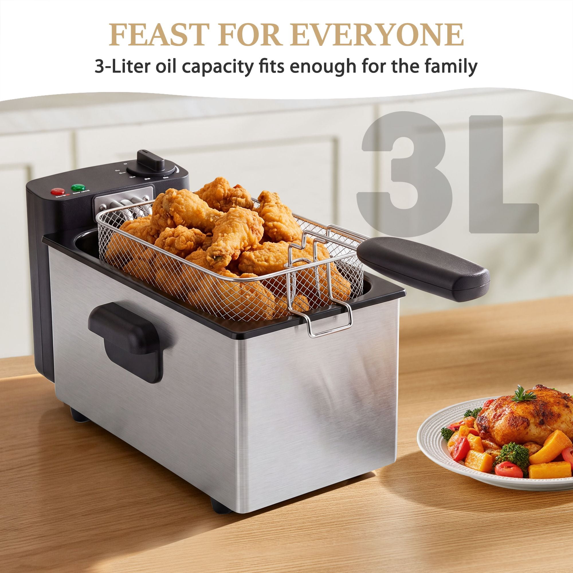 Gianna 3L Deep Fryer with Basket for Home Use, 1500W, Deep Fryer with Oil Filtration, Temp Control