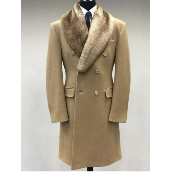 SNOWSONG Clearance! Long Fur Coats for Women, Womens & Mens Warm Woolen Lapel Mid-length Casual Windbreaker Trench Coat with Pockets, Fur Trim Coat, Overcoat for Men Khaki L