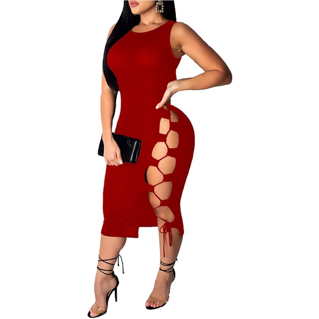 Vestido mini de club con cordones y sin mangas sexy para mujer