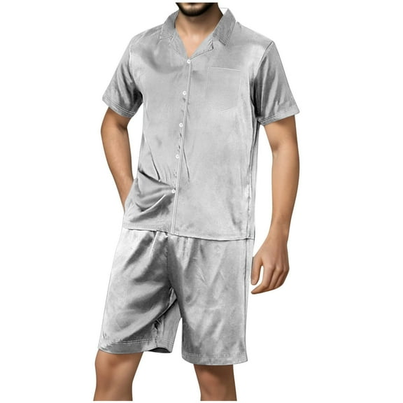 YABCSAZ Mens Pajama Set Short Slevee V Neck Gradation Printing Button Down Shirt Tops and Wide Leg Bermuda Shorts Summer Casual Loose Fit Sleepwear Outfits Home Lounge Set
