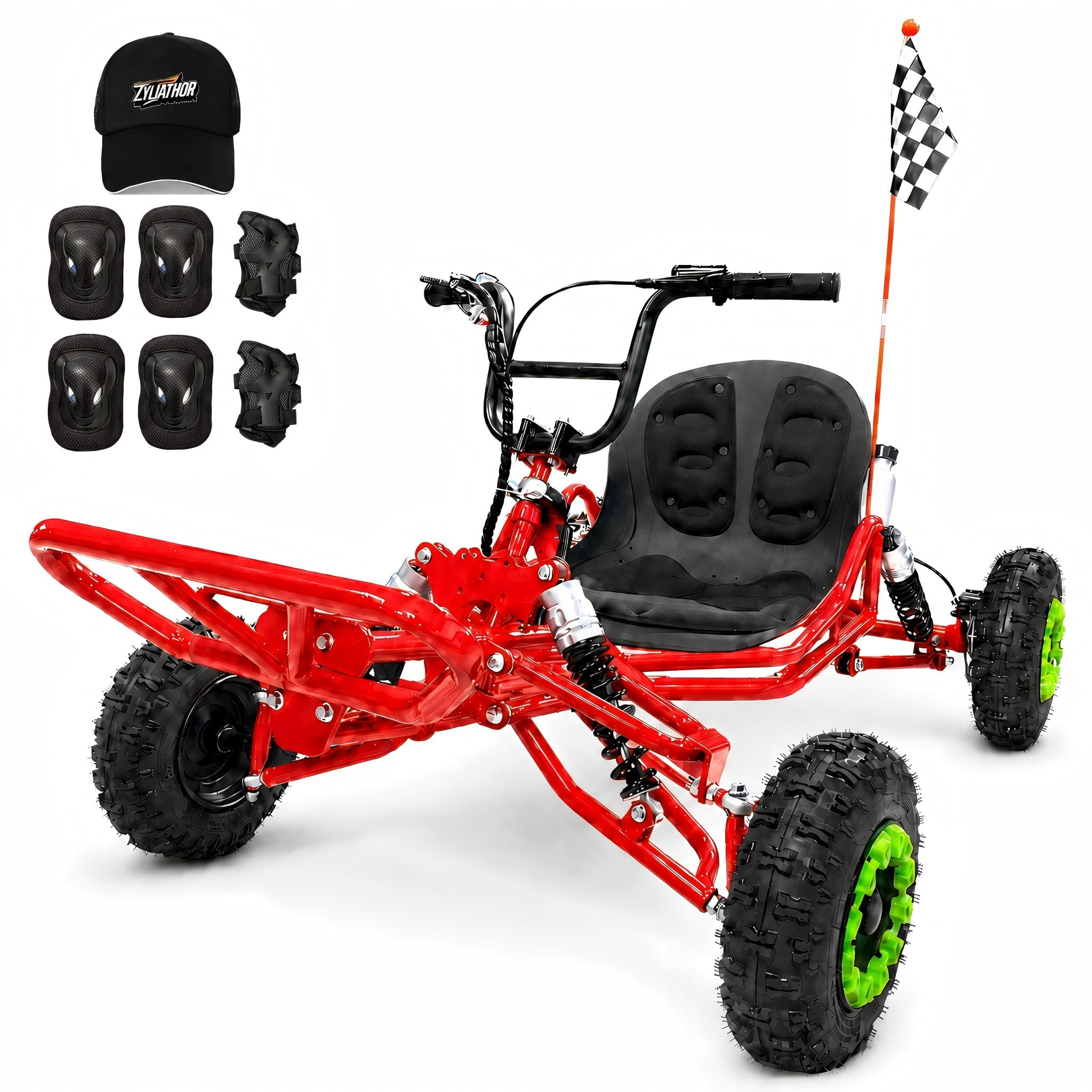 Coleman KT196 196cc Gas Powered Go Kart - Black frame with a two