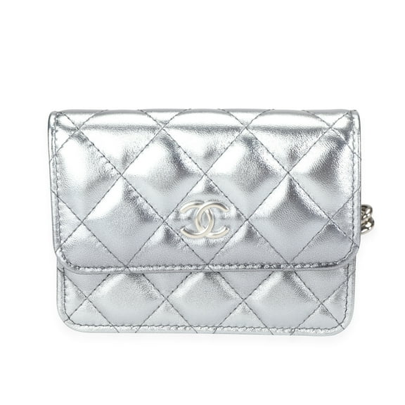 Pre-Owned Chanel Silver Metallic Quilted Lambskin Coco Punk Belt Bag