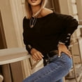 thumbnail image 3 of GigrtiJin Women Long Sleeve off the Shoulder Tops Casual Loose Button Solid Color Going out Pullover Sweatshirt, 3 of 7