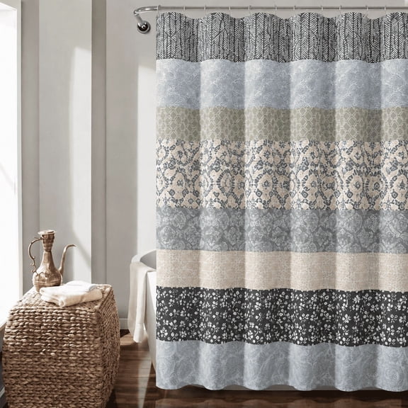 CasaVelle Boho Shower Curtain, Geometric Floral Patchwork Design, Polyester, 36 x 72 in