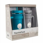 ThermoFlask 32oz Insulated Standard Straw Tumbler with Handles, 2-pack (Teal & Grey)