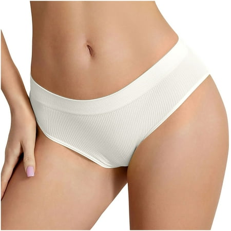 Scyoekwg Seamless Underwear for Women Bikinis Briefs Ladies Panties Fashion Mid Waisted Solid Color Bikini Underwear Hipster Panties Breathable Underpants(White M)