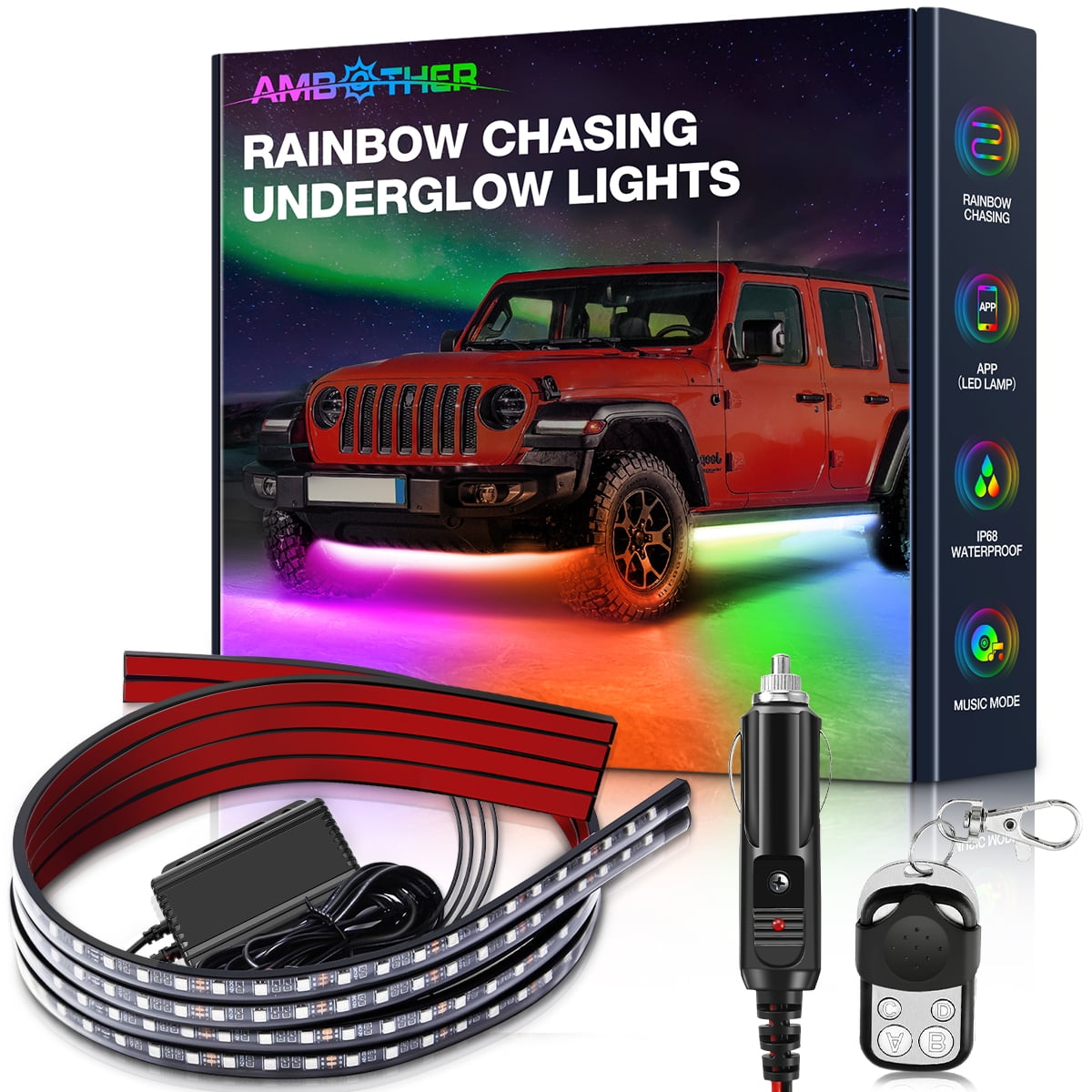 Trucks Scene Modes Exterior Car LED Lights Neon Strip Lights Kit Extension Wire 16 Million Colors Cable Tie for SUVs Rainbow Chasing Underglow Car Lights APP Remote Control Music Mode 