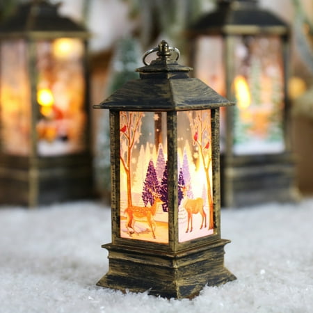 

AMNHDO Christmas Lantern Ornaments Xmas Candles Light for Tabletop (F) Bronze Deer