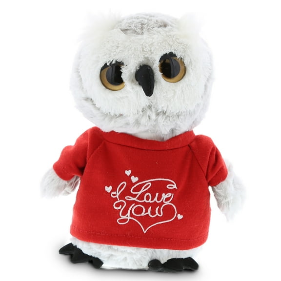 DolliBu I LOVE YOU Plush Gray Owl - Cute Stuffed Animal with Red Shirt For Valentine, Anniversary, Romantic Date, Boyfriend, or Girlfriend Gift - 9 Inches