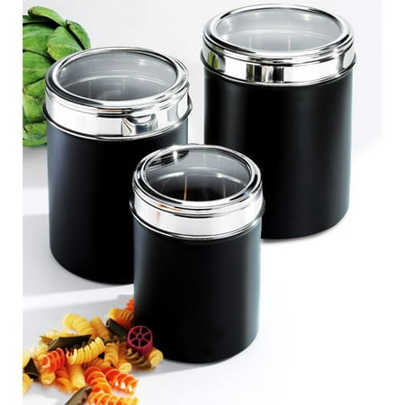 3-Piece Stainless Steel Canister Set, Black