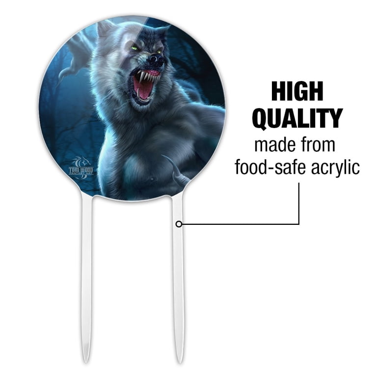 Werewolf Moon Happy Birthday Cake Topper - Wolf Roar At The Moon Happy Birthday Cake Topper - Cheer To Wild Animal Wolf Party Cake Topper - Boy's...