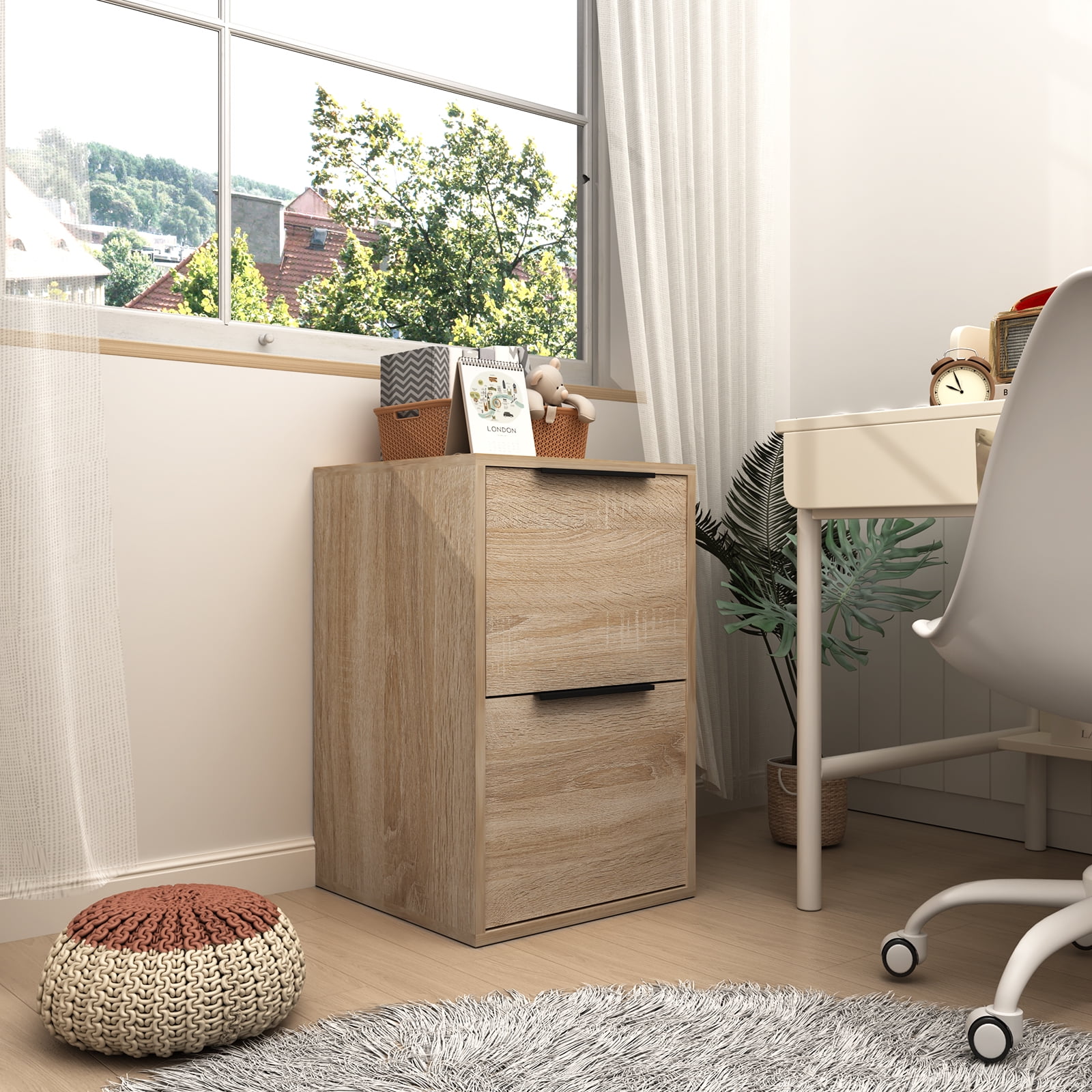 Marcree 2 Drawer File Cabinet, Wood Small Filing Cabinets with Hanging Bars for Letter Size, Wooden Vertical File Cabinets for Home Office, Oak