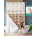 thumbnail image 2 of No Hook Shower Curtain with Snap in Liner, Spring Easter Bunny with Pink Rose Brown Plaid Hotel Shower Curtains for Bathroom, Washable Shower Curtain Liner Set with Mesh Top Window, 36"x78", 2 of 6