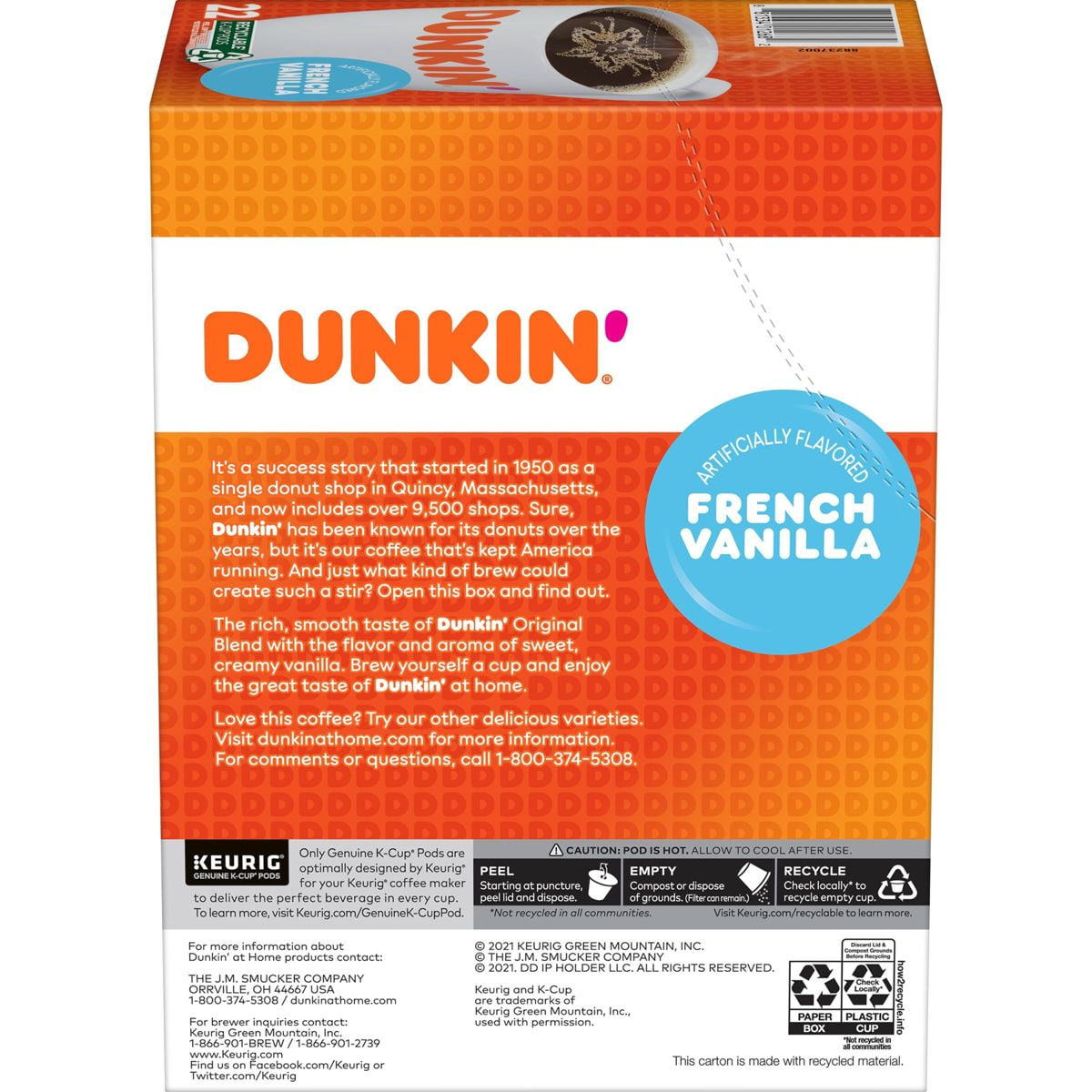 Dunkin' French Vanilla Flavored Medium Roast Coffee - Keurig K-Cup Pods - 22ct - Pack of 2