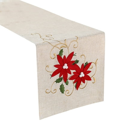 

Double Thickness Embroidered Floral Table Runner Rustic Table Topper for Holiday