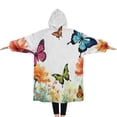 thumbnail image 2 of Oversized Wearable Blanket Hoodie,White Butterfly Flower Field Pattern Sherpa Blanket Hoodie with Super Pockets,Super Warm Fuzzy Pullover for Women & Men, 2 of 6