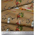 thumbnail image 2 of Soimoi Cotton Jersey Fabric Lighthouse,Bird & Tree Nature Printed Fabric 1 Yard 58 Inch Wide, 2 of 4