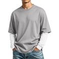 thumbnail image 2 of Hearthz Long Sleeve T Shirt Men Fake Two Piece Spliced Men's T-Shirts Crew Neck Contrast Streetwear Mens Athletic Shirts Silver XL, 2 of 6