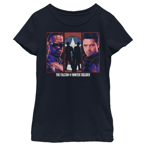 Girl's Marvel The Falcon and the Winter Soldier Group  Graphic Tee Navy Blue Medium
