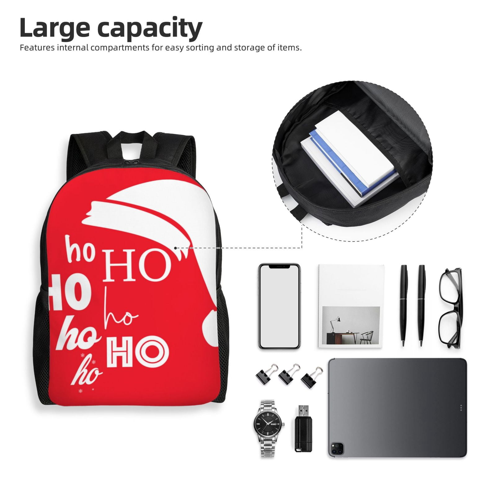 Xecao Saying Ho Ho Ho Print School Backpack with Laptop Compartment Small Travel Laptop Backpack for Women Men Waterproof College Backpack Simple School Bag