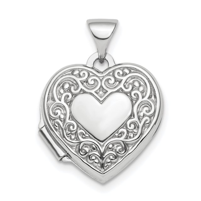 925 Sterling Silver Rhod Plated Border Reversible 15mm Heart Locket Pendant Charm