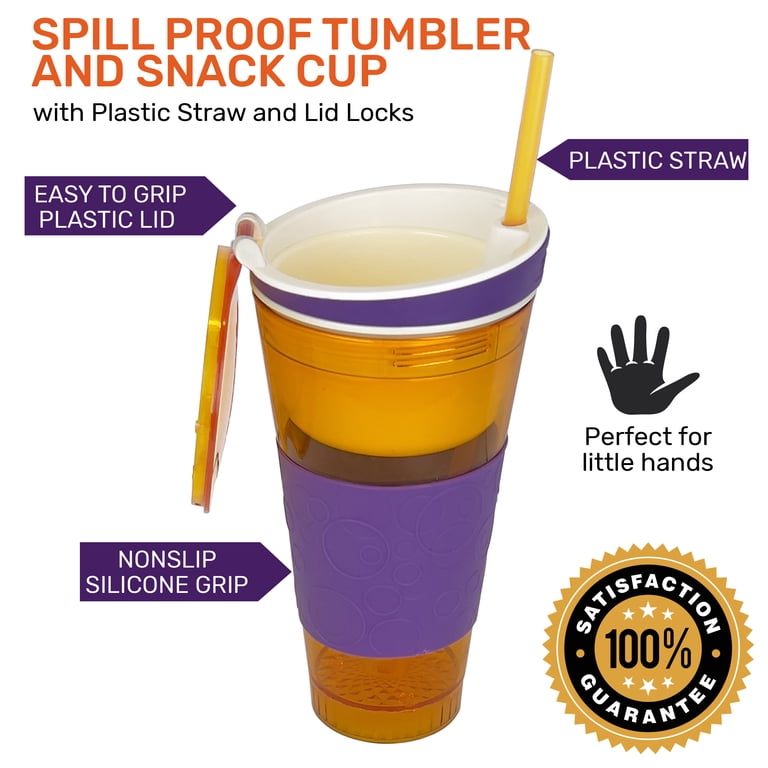 Exultimate 2 in 1 Snack Drink Cup Kids, 16 Oz, Spill Proof Tumbler with  Plastic Straw Lid Locks - Walmart.com