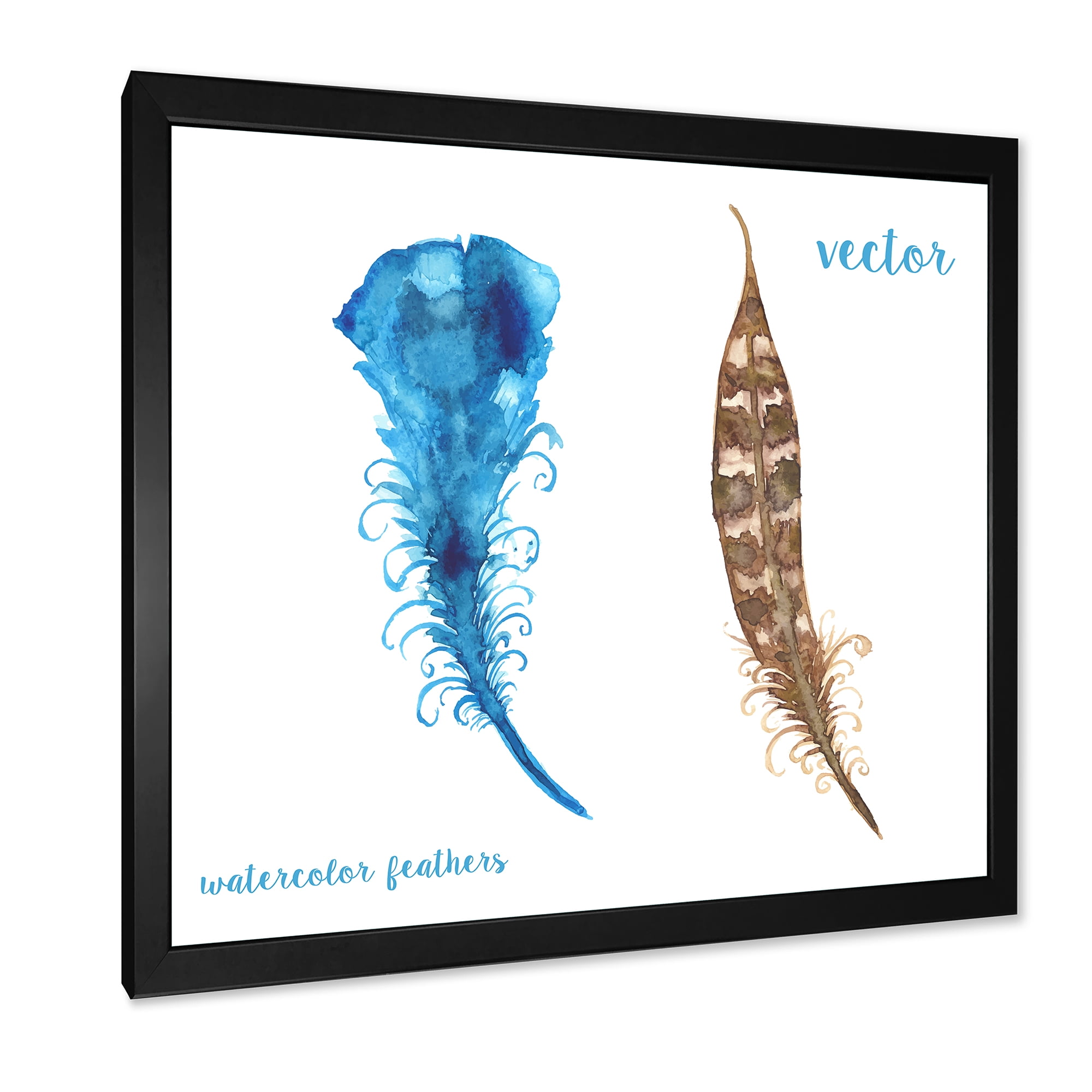 Designart 'Ethnic Boho Watercolor Feathers' Bohemian & Eclectic Framed Art Print