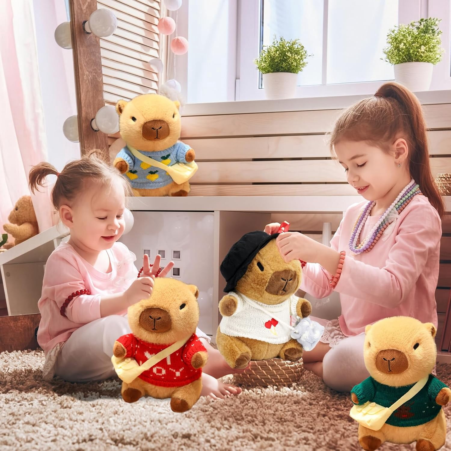 10Pcs Capybara Plush Toy Capybara Plush with 9 Clothes and Accessories Super Soft Capybara Stuffed Animal for Kids Girls Boys 10.2inch