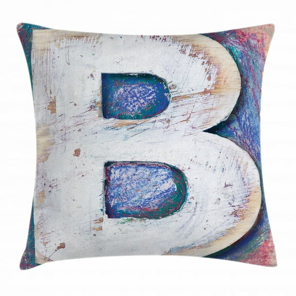 Letter B Throw Pillow Cushion Cover, Ancient Printing Design with Wooden Block Letters Capital B Rough Aged Worn Look, Decorative Square Accent Pillow Case, 20 X 20 Inches, Multicolor, by Ambesonne