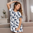 thumbnail image 3 of Haiem Navy Blue Anchors Print Women’s Short-sleeved Nightdress – Comfortable and Loose-Fit Sleepwear, Soft Cotton Sleep Shirt for Relaxing, Casual Nightdress, 3 of 6