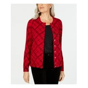 KAREN SCOTT Womens Red Patterned Long Sleeve Button Up Sweater Petites PS