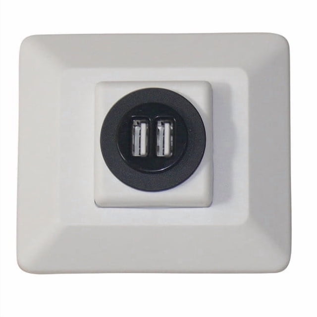 Valterra Prise de Port d'Alimentation DG61031VP Diamond Group; pour Chargement USB; Carré; 2 Ports d'Alimentation; Blanc; avec Montage Décoratif sur Cadre; 12 Volts/2.1 Ampères