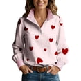 thumbnail image 2 of Valentines Day Outfit Women Heart Print Lapel Collared Long Sleeve Button Up Dressy Valentines Blouse, 2 of 5
