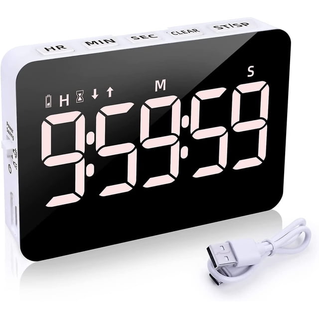 Temporizador digital de cocina para cocina, temporizador magnético con cuenta atrás/arriba, temporizador para niños con pantalla LED de 5 pulgadas, 3 brillo 4 volumen ajustable para Classroo