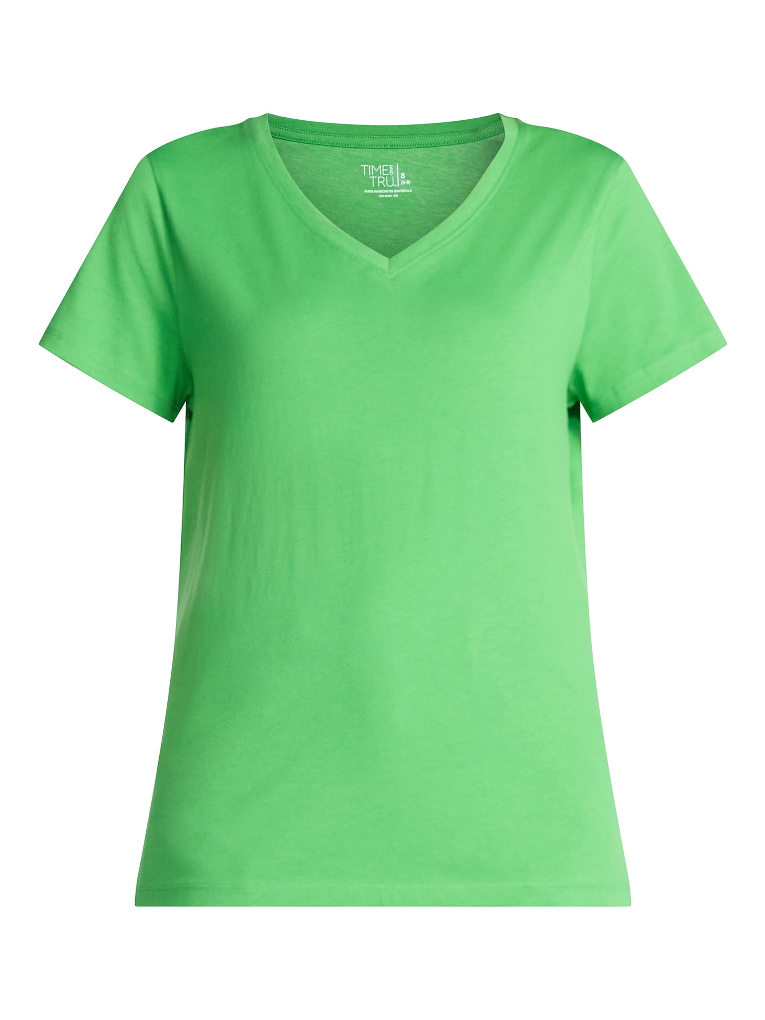 Time and Tru Women's Cotton V-Neck Tee with Short Sleeves, Sizes XS-4X