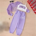 thumbnail image 2 of Kaprioy Girls 3 Piece Purple Casual Set, Long Sleeved Openwork Top, Cami Tops and Sports Pants Fashion Outfits Girls Summer Clothes, 2 of 4