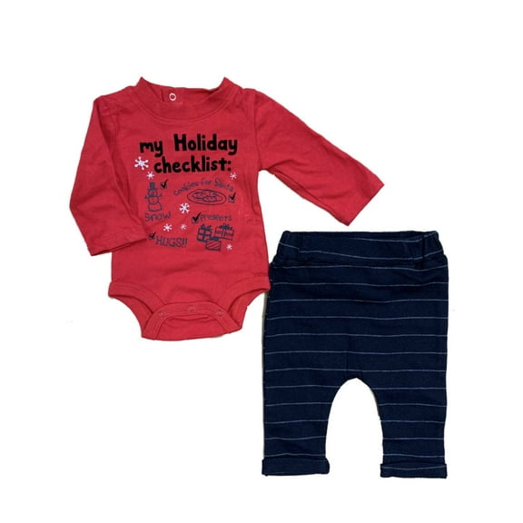Infant Boys 2-Piece Christmas Holiday Checklist Long Sleeve Bodysuit & Pants Set