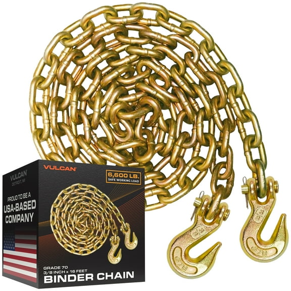 VULCAN Binder Chain - Clevis Grab Hooks - G70 - 3/8 inch x 16 foot - 6,600 Lbs SWL