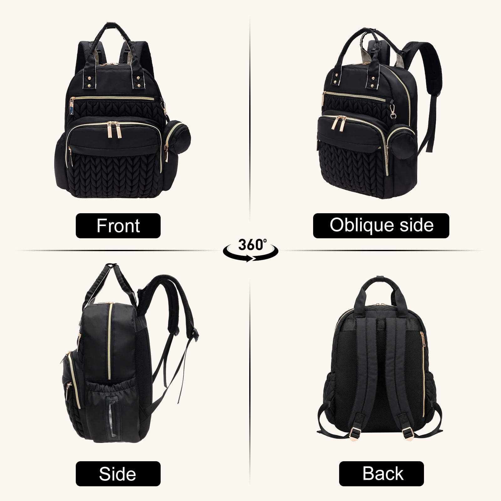 Threns Baby Diaper Bag Backpack, Baby Essentials Tote Bag with Changing Pad and Stroller Straps, Multi Function Travel Diaper Backpack for Moms and Dads, Black