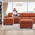 thumbnail image 6 of Wiilayok 114" U Shaped Sectional Sofa with Chaise Lounge and Ottoman,Chenille Modular Sectional Sofa Couch for Living Room,Orange, 6 of 9