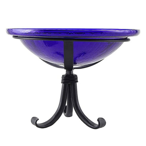 Achla Designs Hand Blown Crackle Glass Garden Birdbath with Tripod, Blue